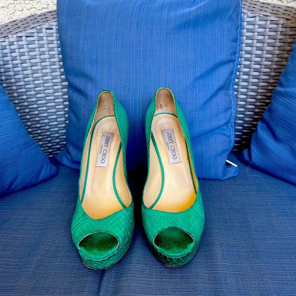 Jimmy Choo Emerald Green Python Leather Platform - image 1